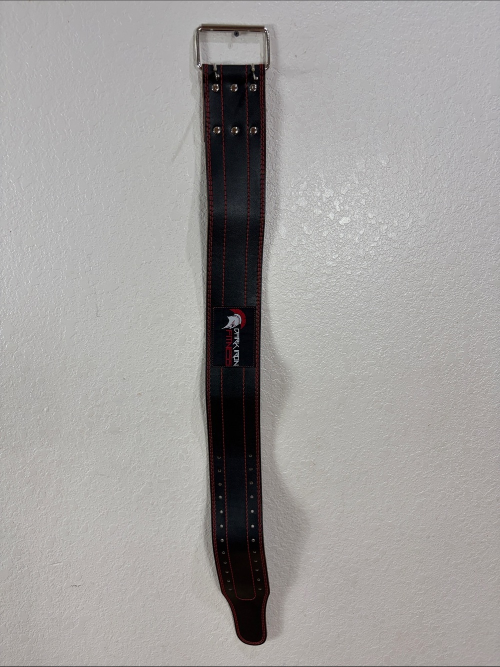 Dark Iron Fitness,Size S,Black Leather Weightlifting Belt with Red Stitching